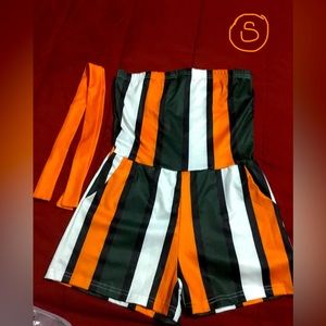 Green, white, and orange romper size small